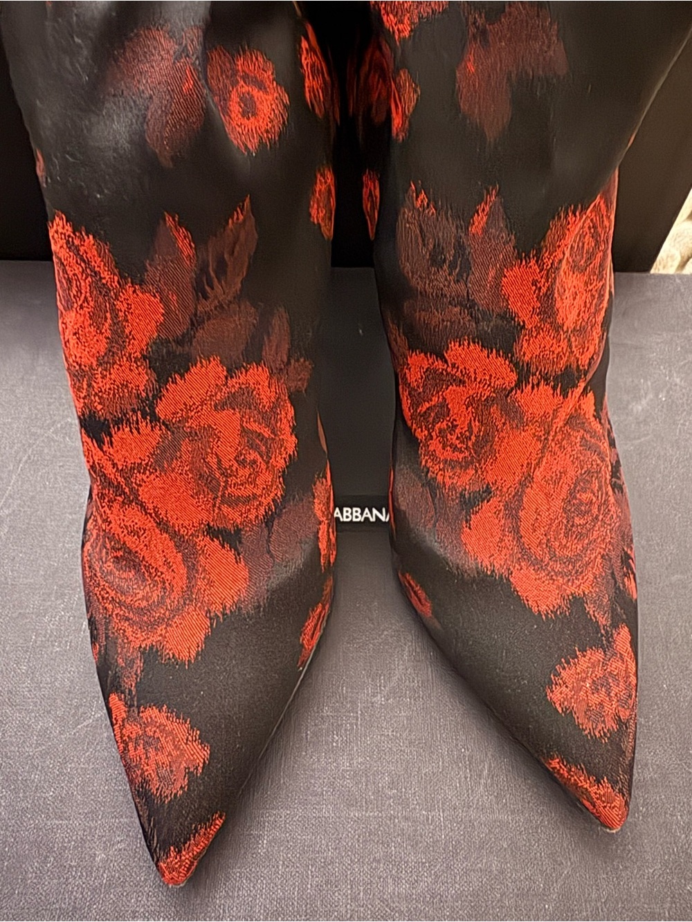 Dolce & Gabbana Over-the-Knee Sock Boot with Floral Pattern and Gold Heel Size 6 - Picture 9 of 11